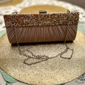 Taupe silk with rhinestones purse/clutch